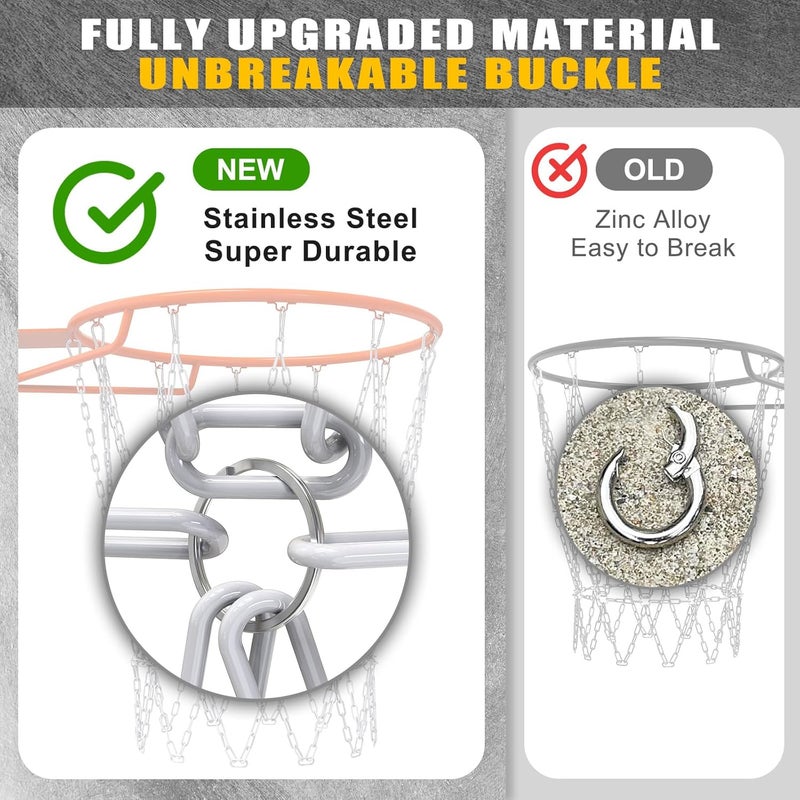 KingDolly Upgraded Buckle Chain Basketball Net, Rust-Proof Coated Metal Basketball Net Outdoor with 12 Loops Snap Links, 18" Universal Fit Chain Net for Basketball Hoop - No Tools Installation - Image 4